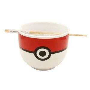 Pokemon Ceramic Ramen Bowl with Chopsticks Pokeball Officially Licensed Red‎